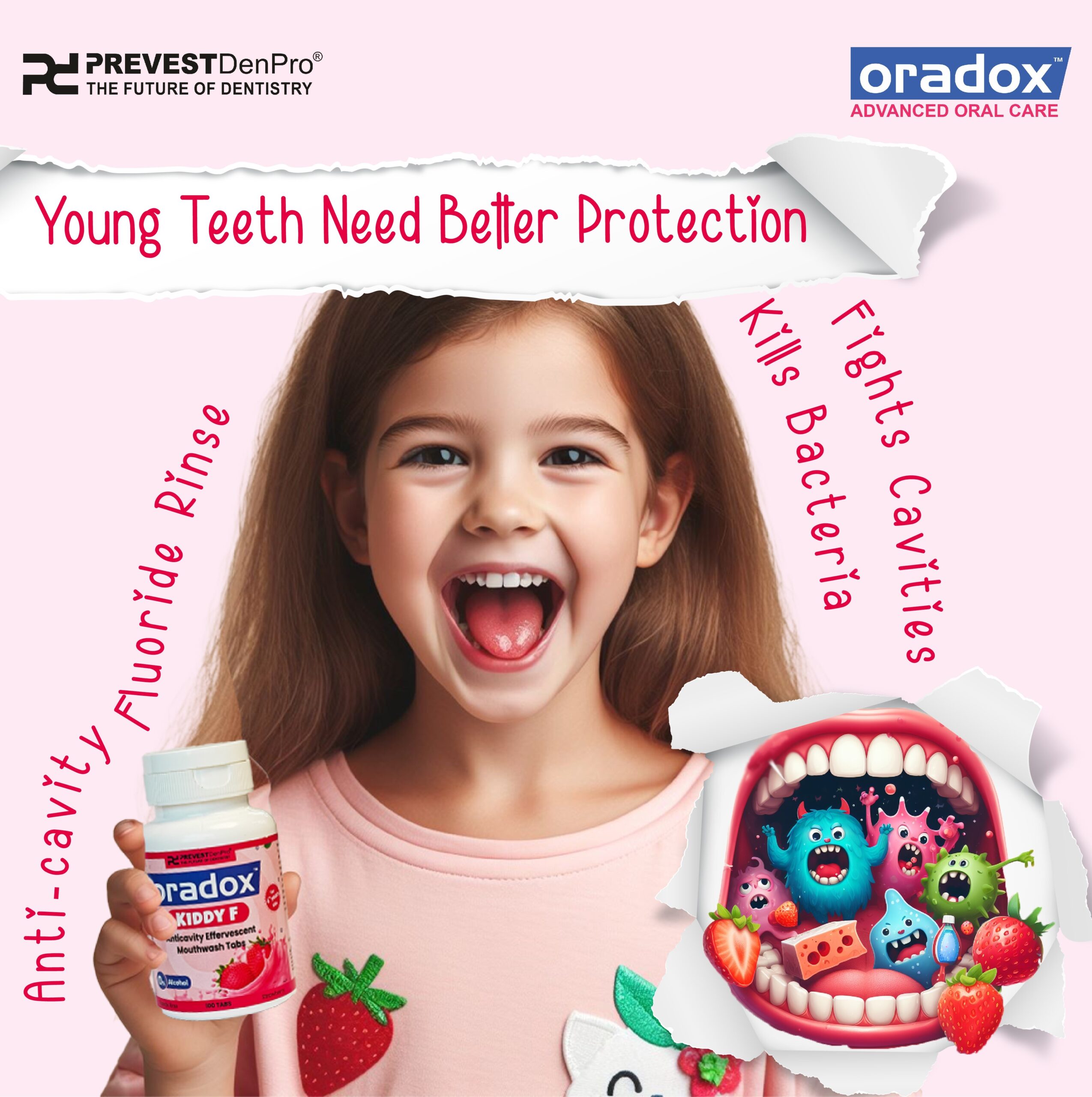 Kiddy F anticavity mouthwash tabs to strengthen enamel & prevent cavities