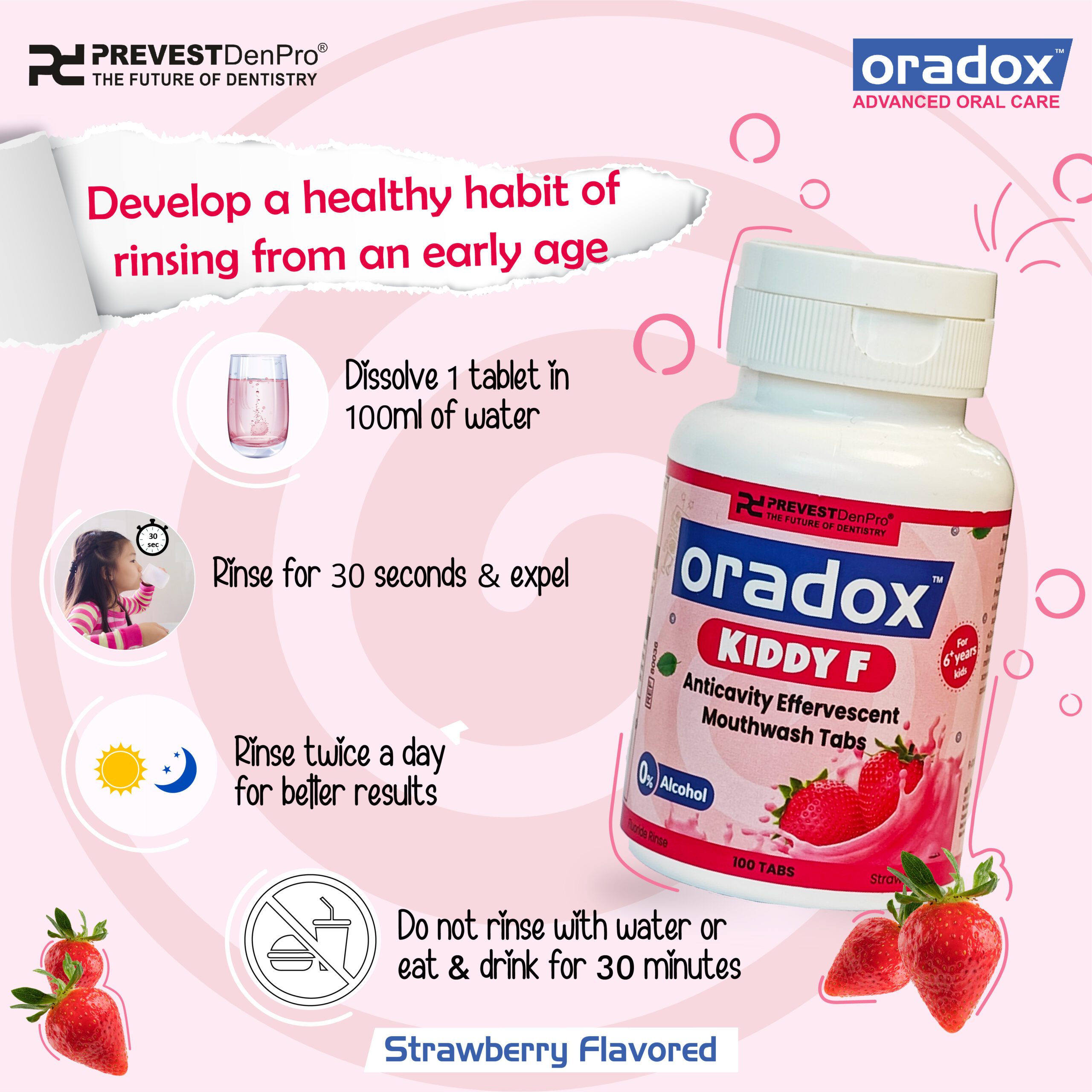 Kiddy F anticavity mouthwash tabs to strengthen enamel & prevent cavities